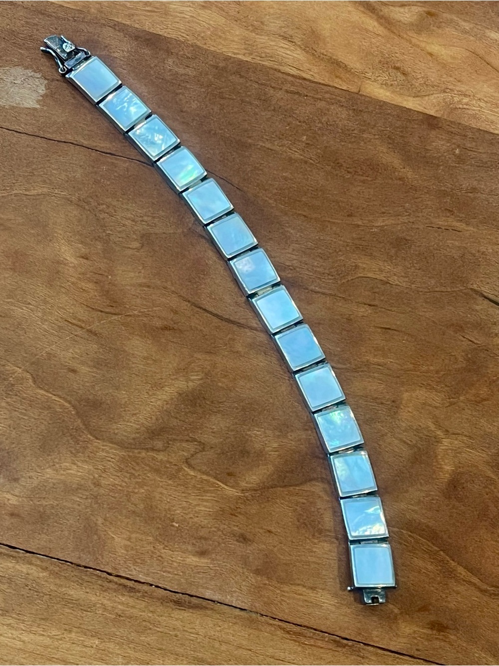 ✨ 925 Sterling Silver Mother of Pearl Square Tile Link Bracelet